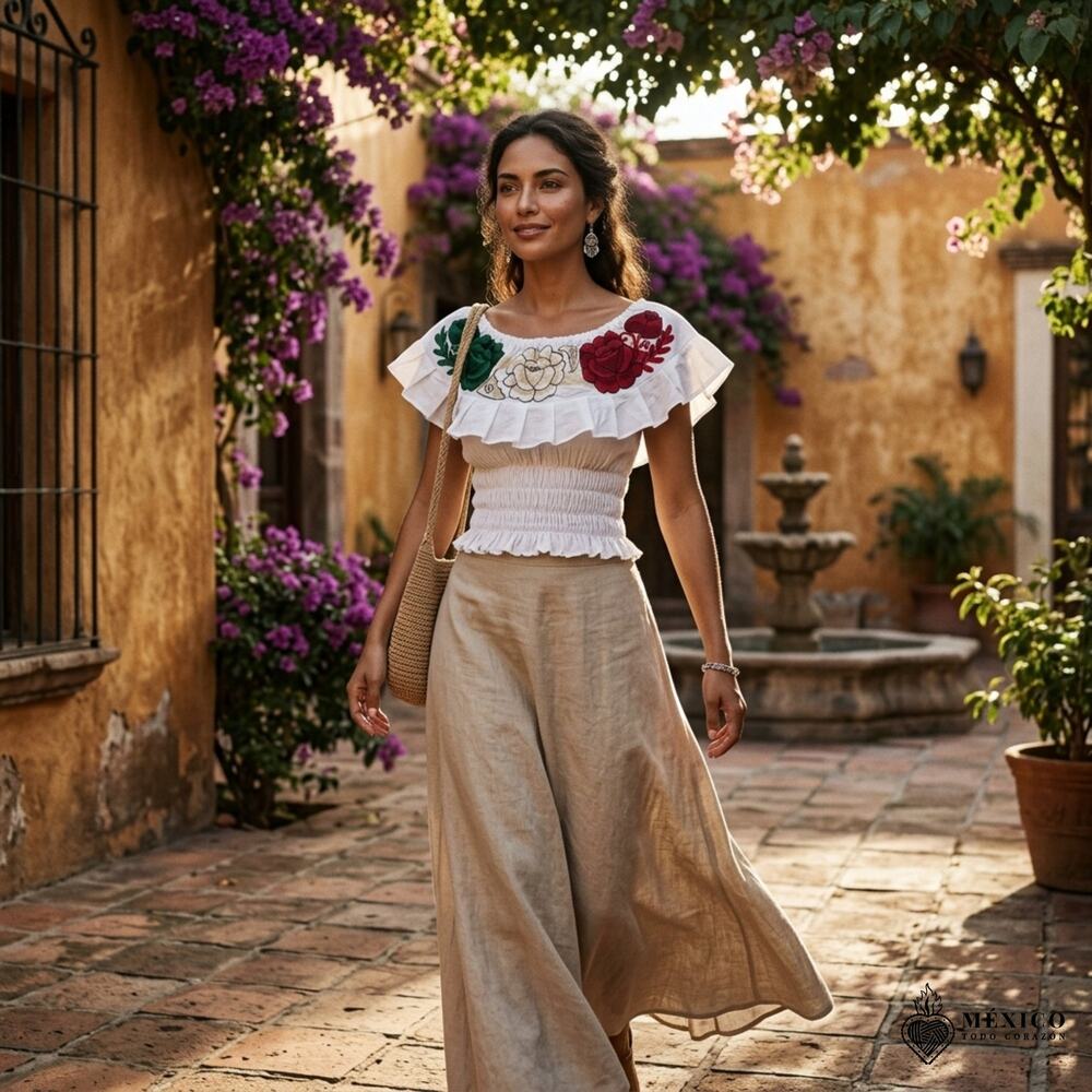 Multicolor offwhite Mexican Chiapas Blouse  Elastic Bodice TraditionalTop XS/S/M